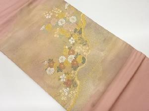 引箔雲取りに草花模様織出し名古屋帯